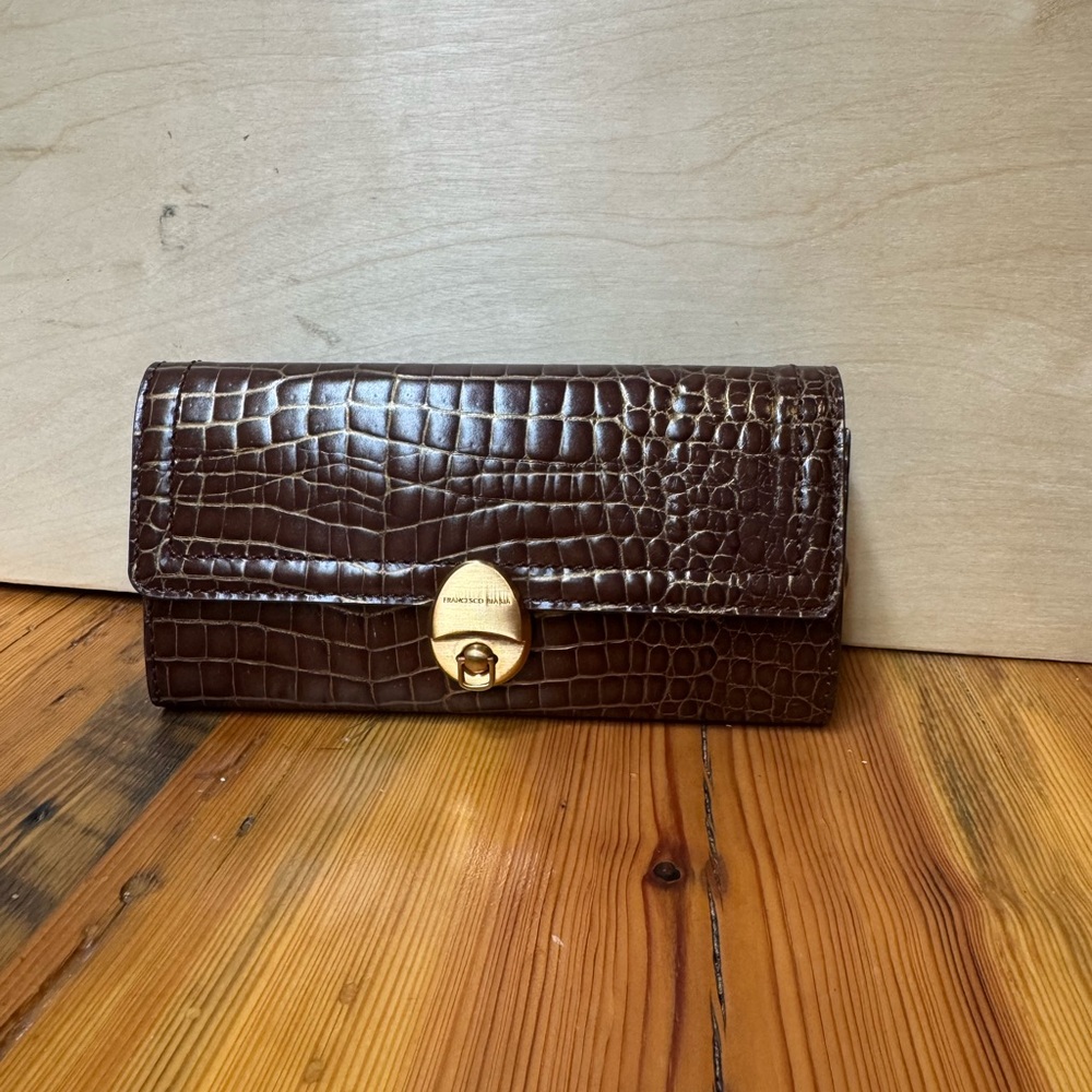 Vintage Francesco biasa Brown and gold Croc-Embossed Leather - Picture 1 of 15